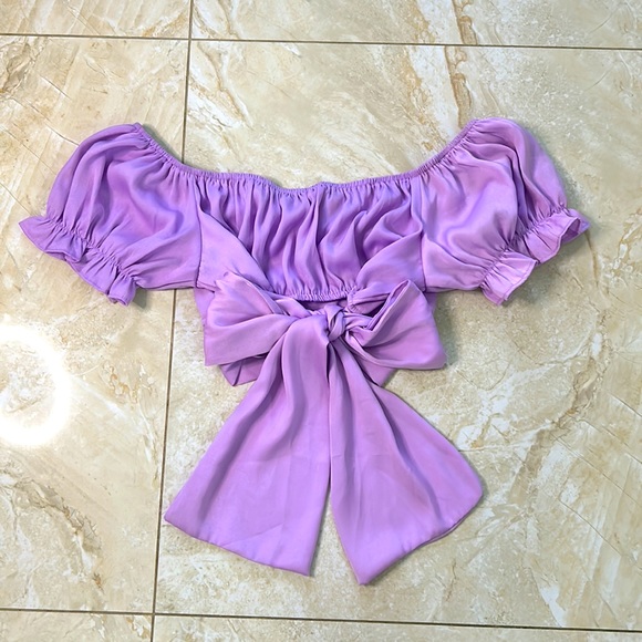 Cellecci Silk Purple Crop Top with Bow in the Back - Picture 2 of 3
